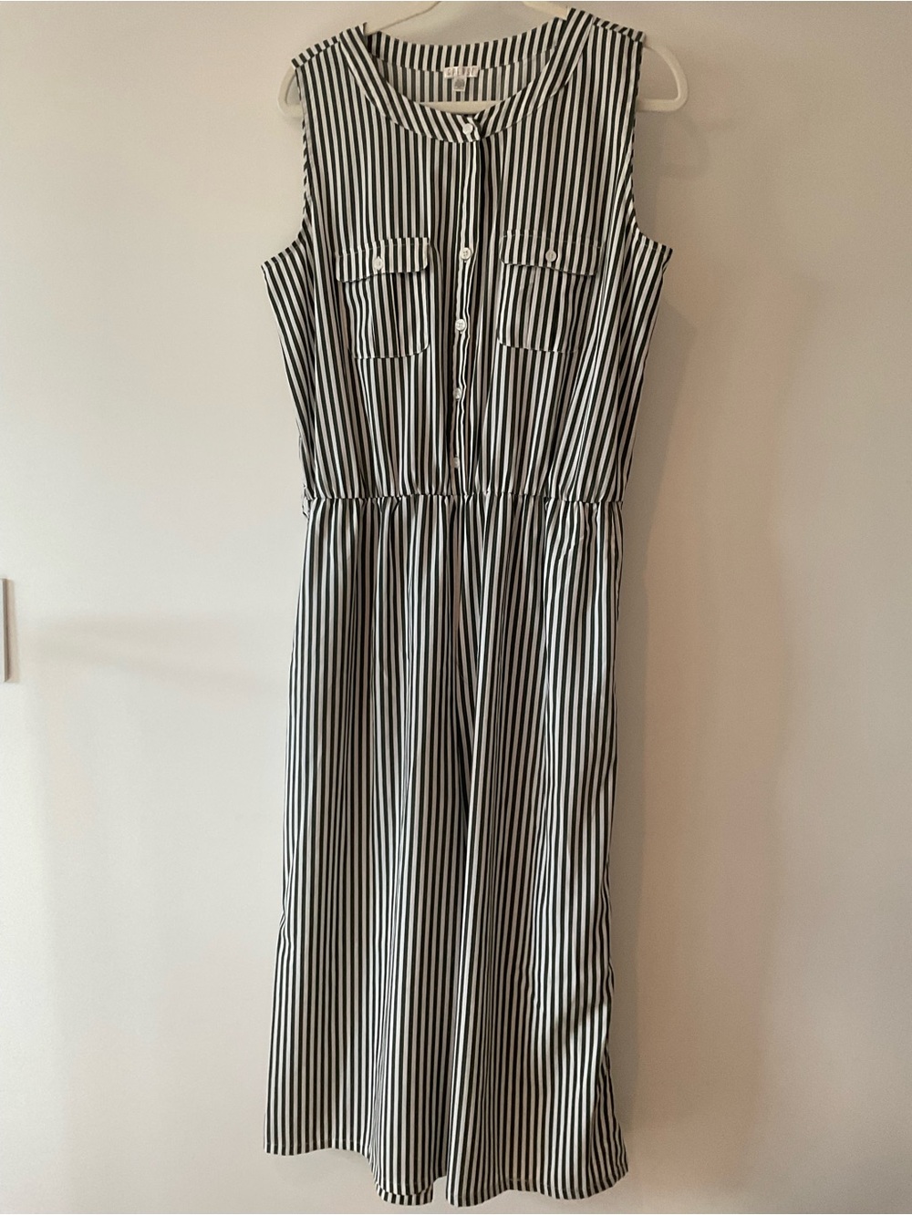 Spense Green & White Striped Sleeveless Button-Front Jumpsuit